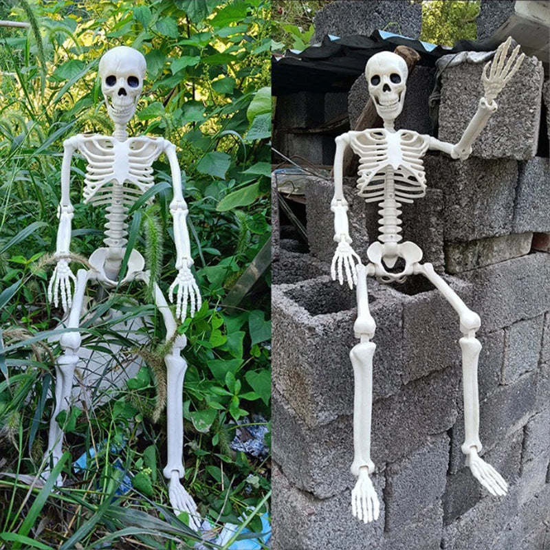 Spooktacular Halloween Movable Skeleton - Perfect Fake Human Skull Bones for Frightening Home Bar Decor and Haunting Party Props!