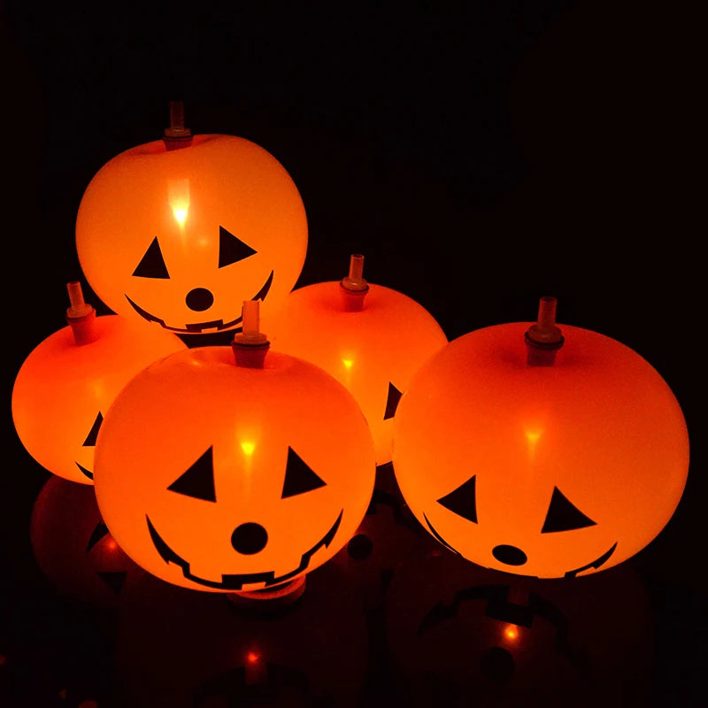 Illuminate Your Halloween with 5Pcs LED Glowing Balloons - Spooky Ghost & Pumpkin Latex Decorations for Home and Outdoor Fun!